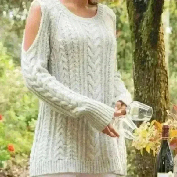 Soft Surroundings Cold ShoulderChunky Cable Knit Sweater - Picture 1 of 5